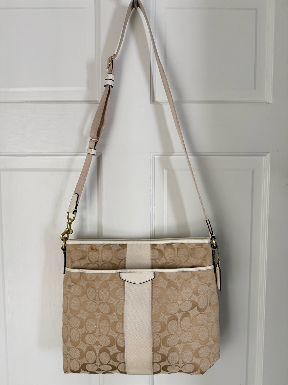 Coach Beige Signature Crossbody with Cream Trim